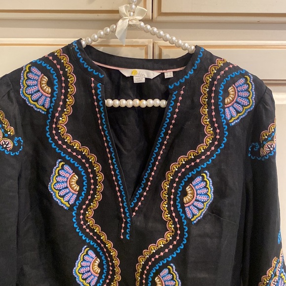 Boden Black Embroidered Boho Linen Tunic - Picture 3 of 15